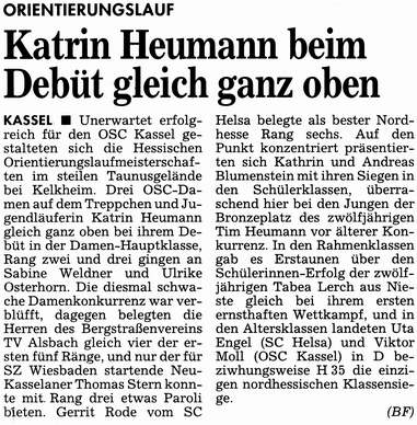OL: Katrin Heumann beim Debüt gleich ganz oben
