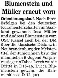 OL: Blumenstein und Müller erneut vorn