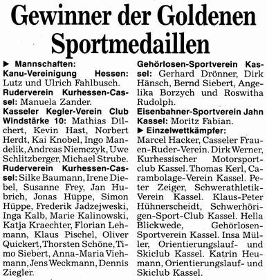 OL: Gewinner der Goldenen Sportmedaillen