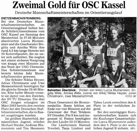 OL: Zweimal Gold für OSC Kassel