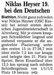 B: Niklas Heyser 19. bei den Deutschen