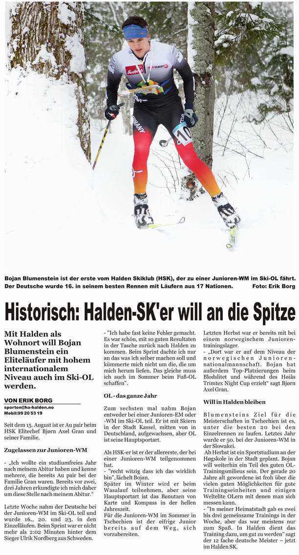 Ski-OL: Historisch: Halden-SK'er will an die Spitze (DEU)
