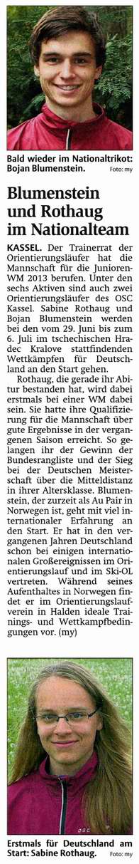 OL: Blumenstein und Rothaug im Nationalteam