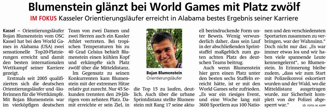 OL: Blumenstein glänzt bei World Games mit Platz zwölf
